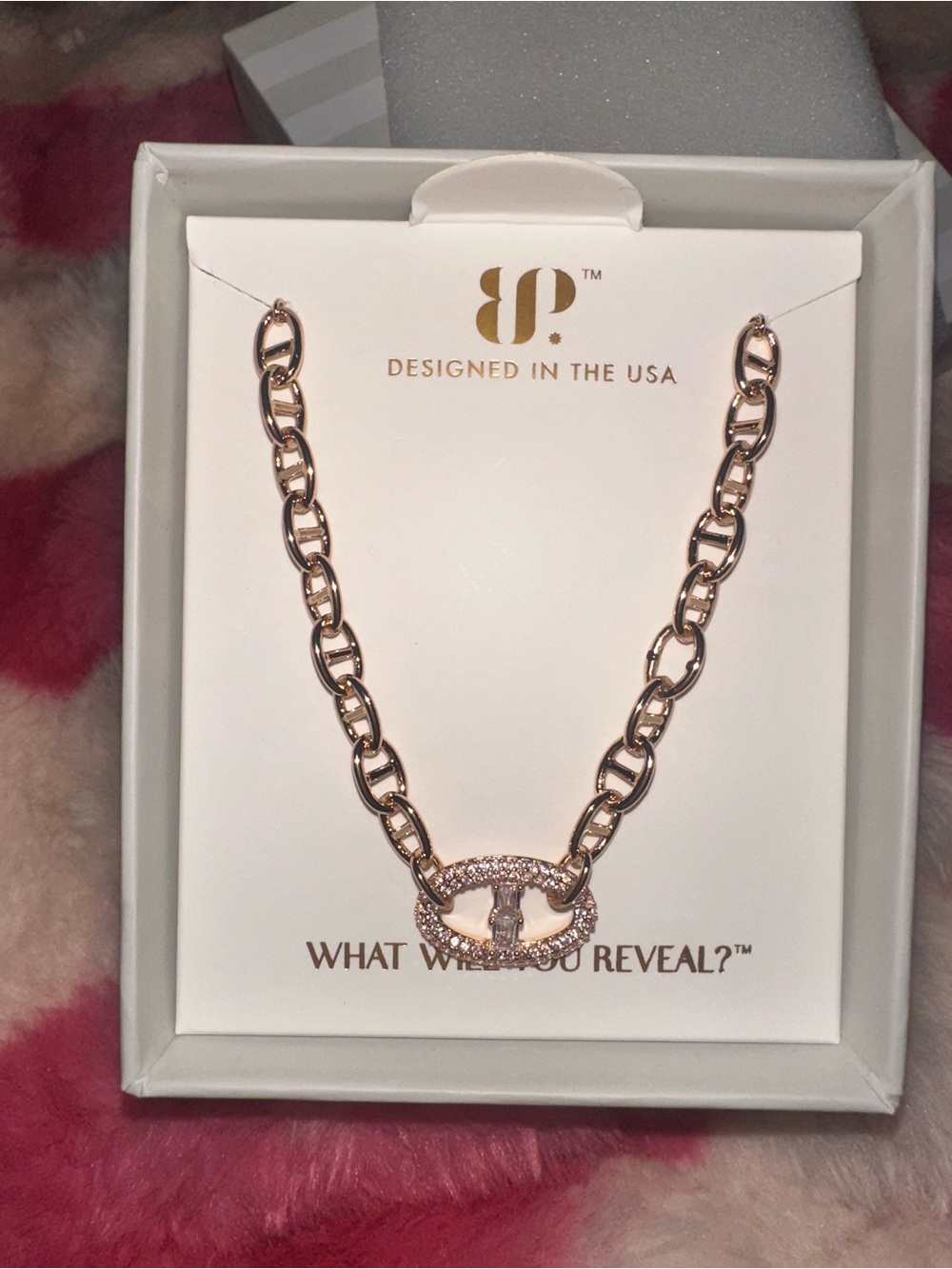 Bomb Party BP Rose Gold Chain Bracelet w/Pavé Oval Clasp NEW